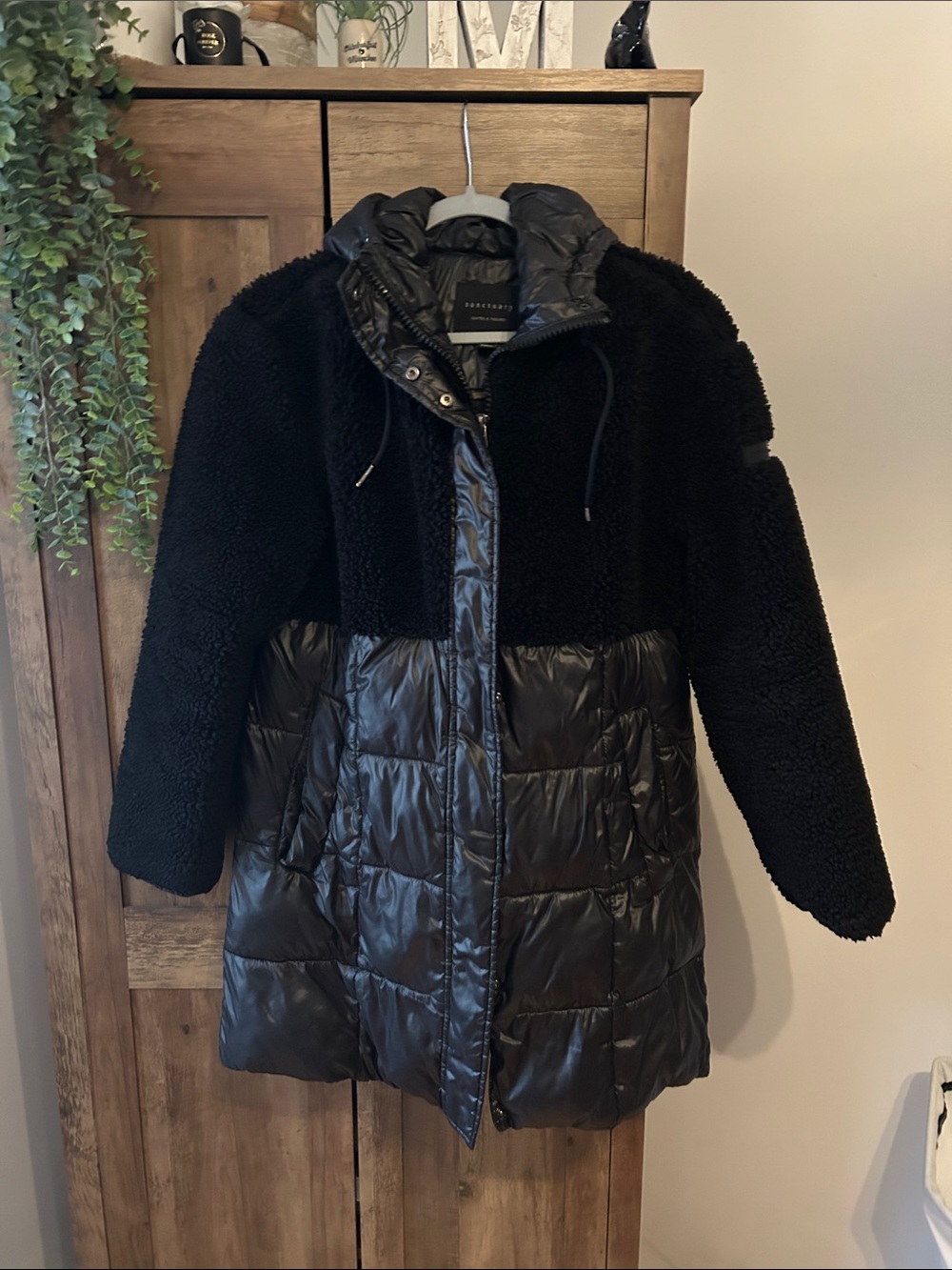 Sanctuary Black Mixed-Media Puffer & Sherpa Coat